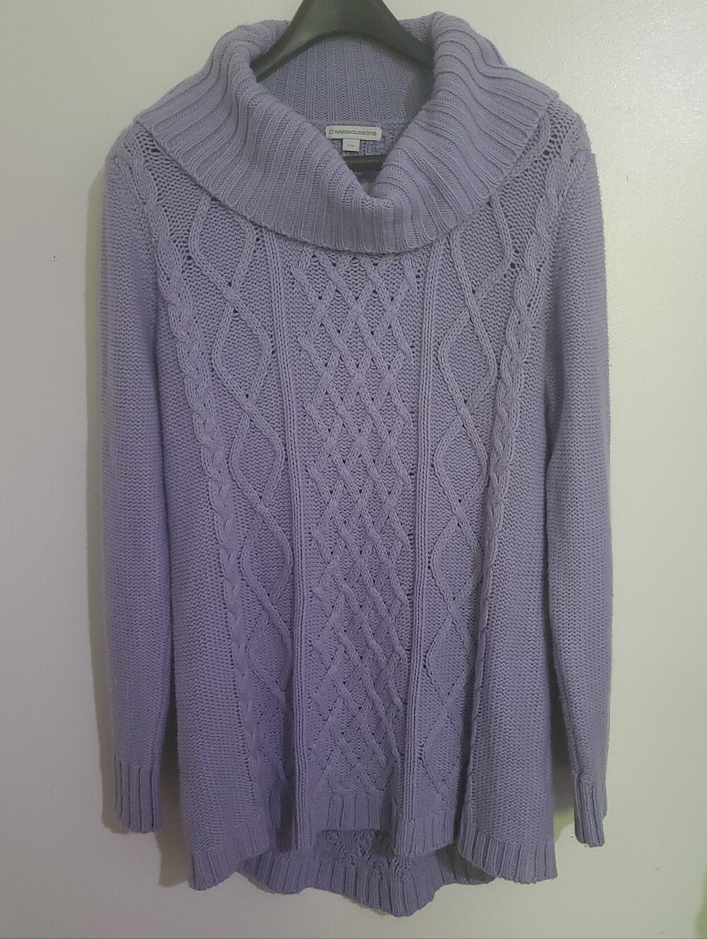 Warehouse One Purple Cable Knit Turtleneck Sweater Size L
